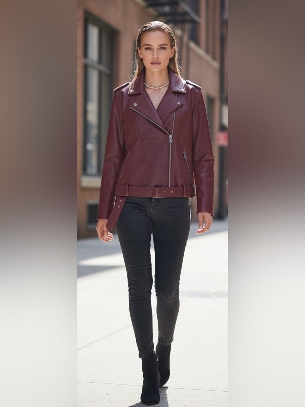 #024 Forever 21 Burgundy Faux Leather Biker Jacket Size 2X NWT